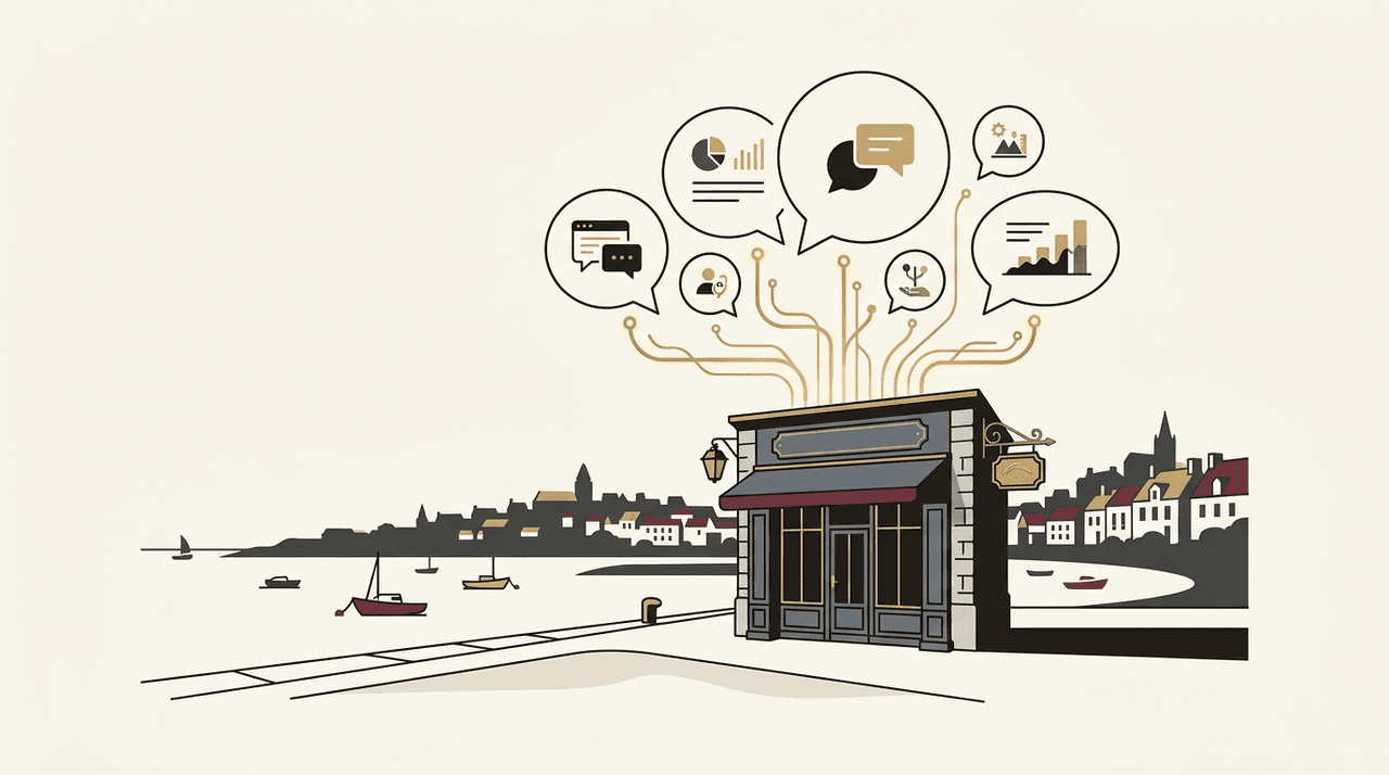 Illustration conceptuelle du référencement par les intelligences artificielles pour une entreprise locale de Loire-Atlantique
