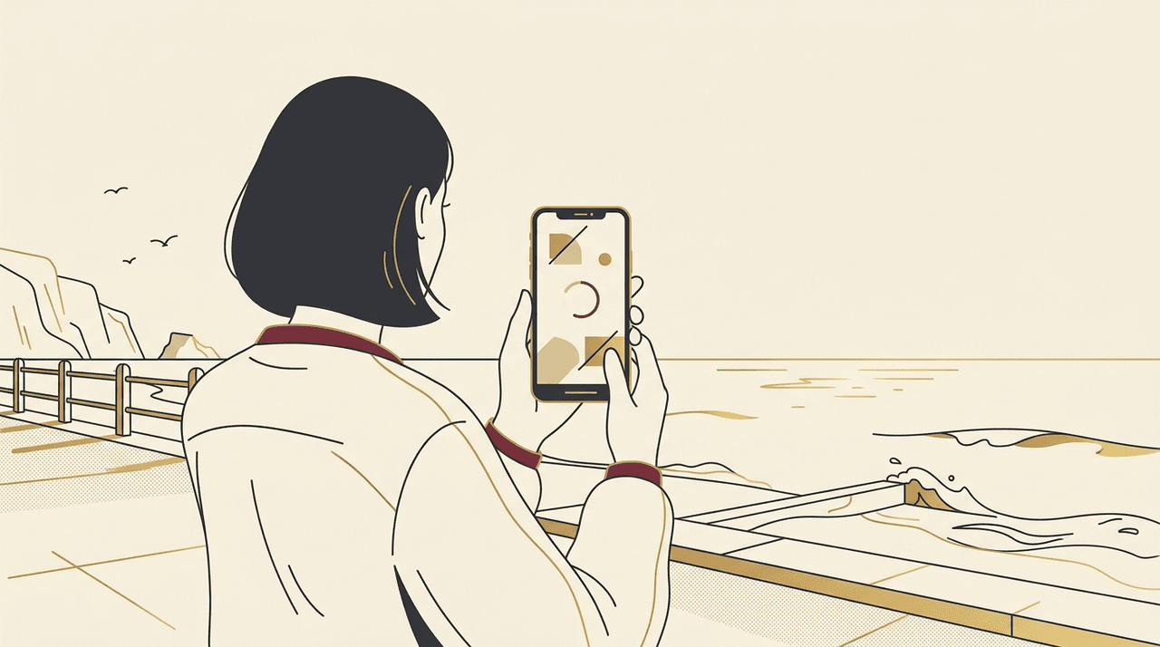 Personne testant la vitesse d un site web sur un smartphone en exterieur en bord de mer avec une connexion mobile