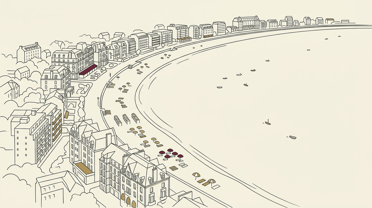 Vue aerienne de la baie de La Baule, longue plage de sable et front de mer, illustrant l enjeu d un site web pour locations saisonnieres et restaurants