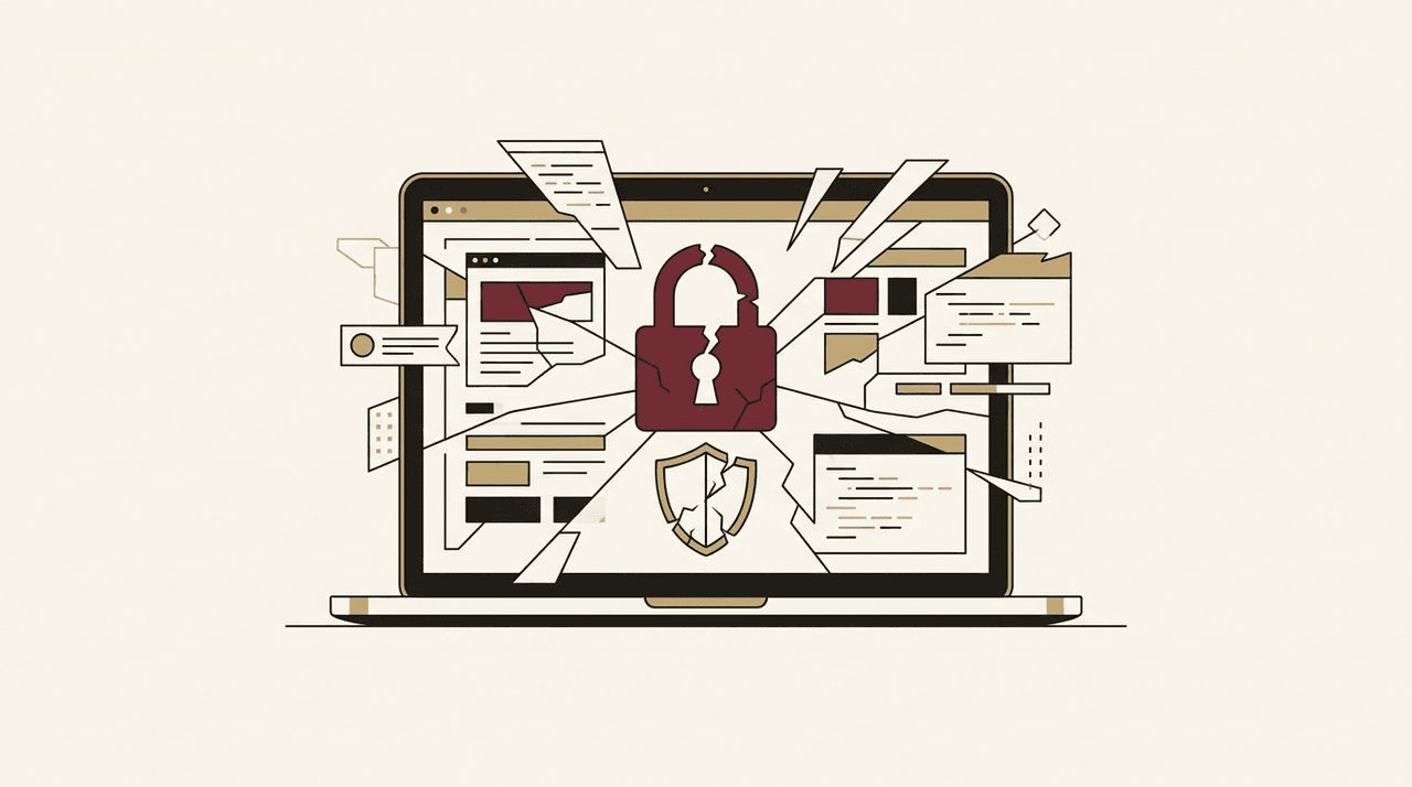 Ecran de site WordPress affichant un message de piratage avec cadenas et code malveillant, illustrant une cyberattaque sur un site d'entreprise
